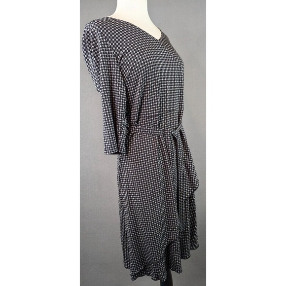Gap Dress Womens Sz M Geometric 3/4 Sleeve Belted Flowy Tiered Y2K Stretch Black - Picture 4 of 10